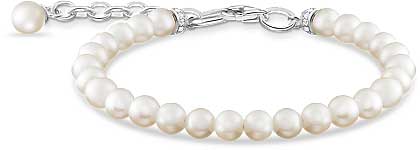Bracelet en perles avec perles blanches et chaîne à maillons argentés, fermoir rond