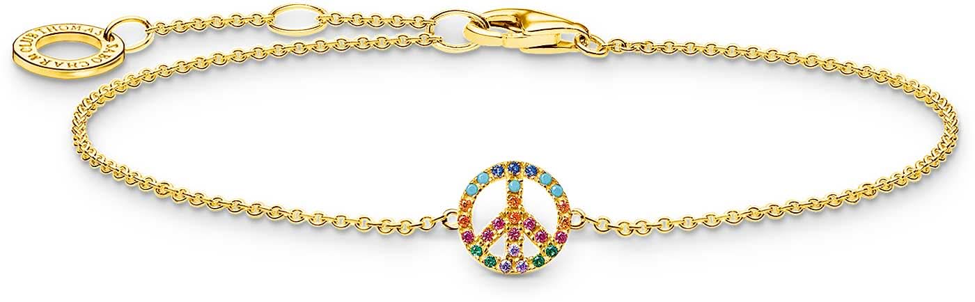 Bracelet doré avec pendentif Peace et pierres multicolores