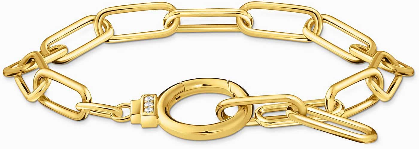 Bracelet gourmette doré avec fermoir anneau et petits inserts en pierre