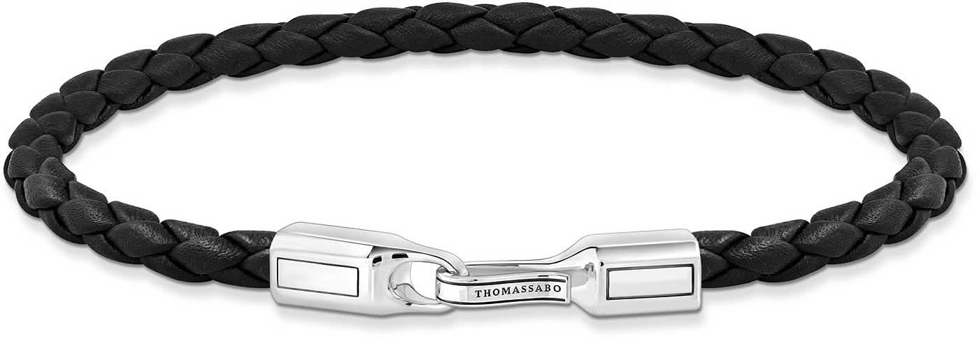 Bracelet fin en cuir tressé, cordon noir avec fermoir argenté