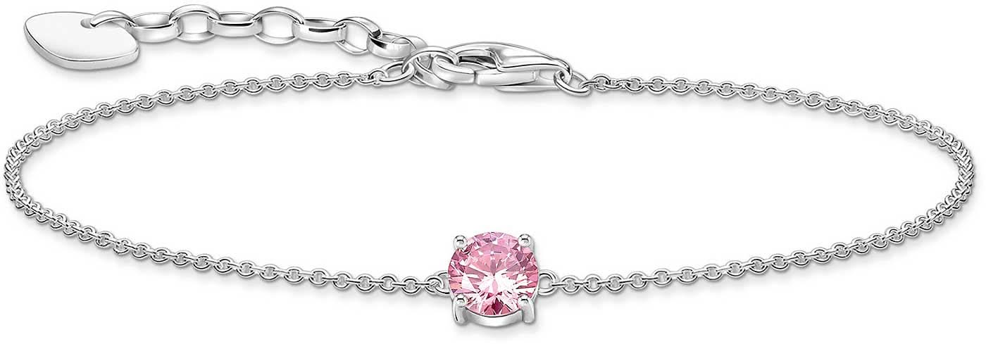 Bracelet avec pendentif en argent orné d'une pierre ronde rose