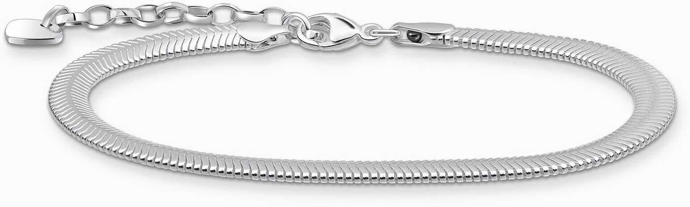 Bracelet serpent argenté à maillons plats et oxydes de zirconium blancs