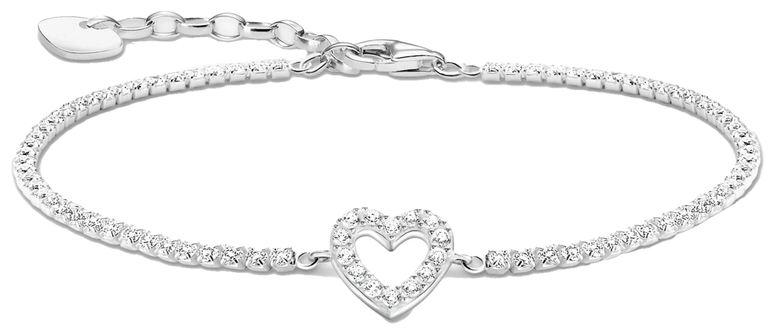 Bracelet tennis en argent avec pendentif cœur et pierres blanches