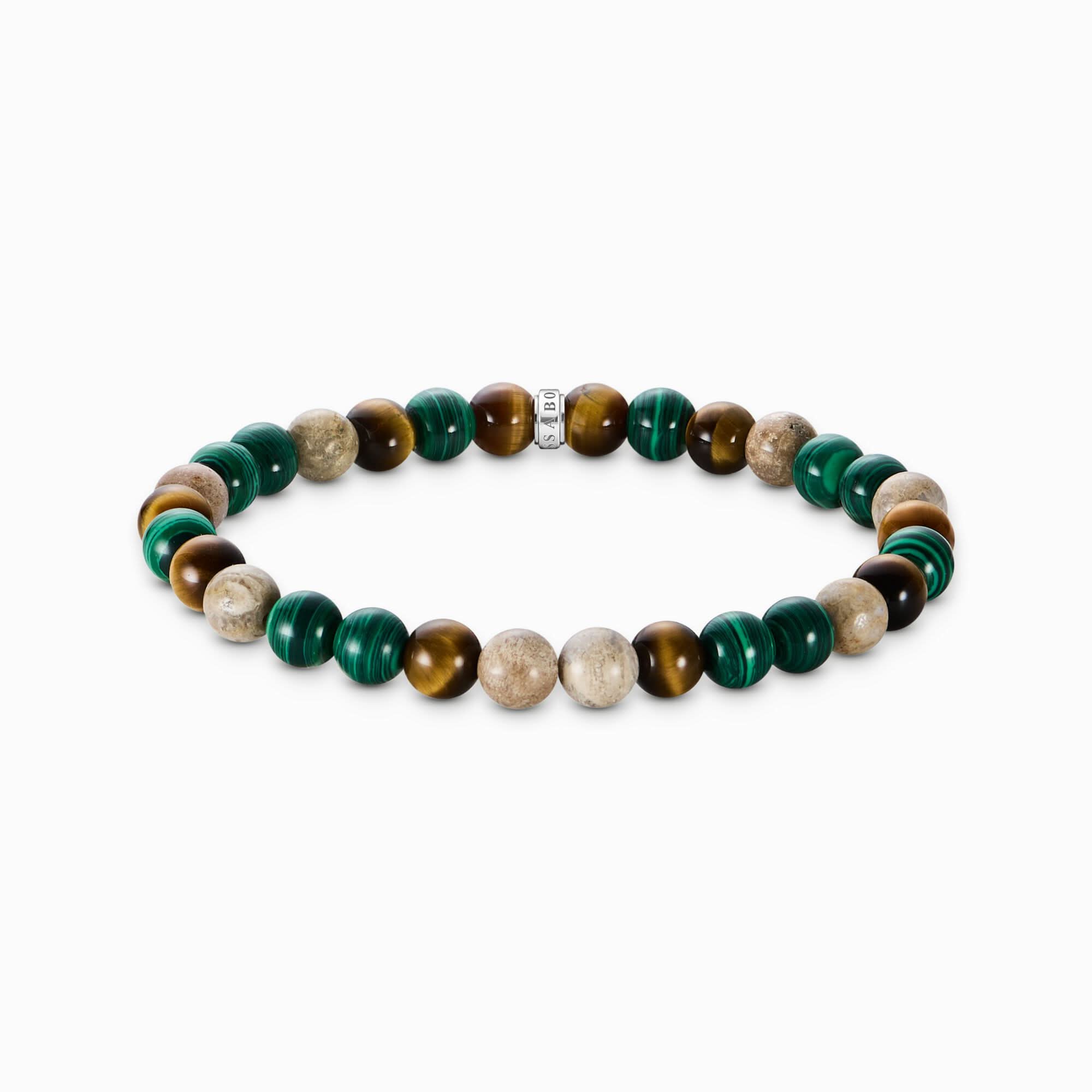 Bracelet en perles avec perles de pierre vertes et brunes, élastique