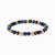 Bracelet en perles avec des billes bleues, marron et dorées, aspect élastique