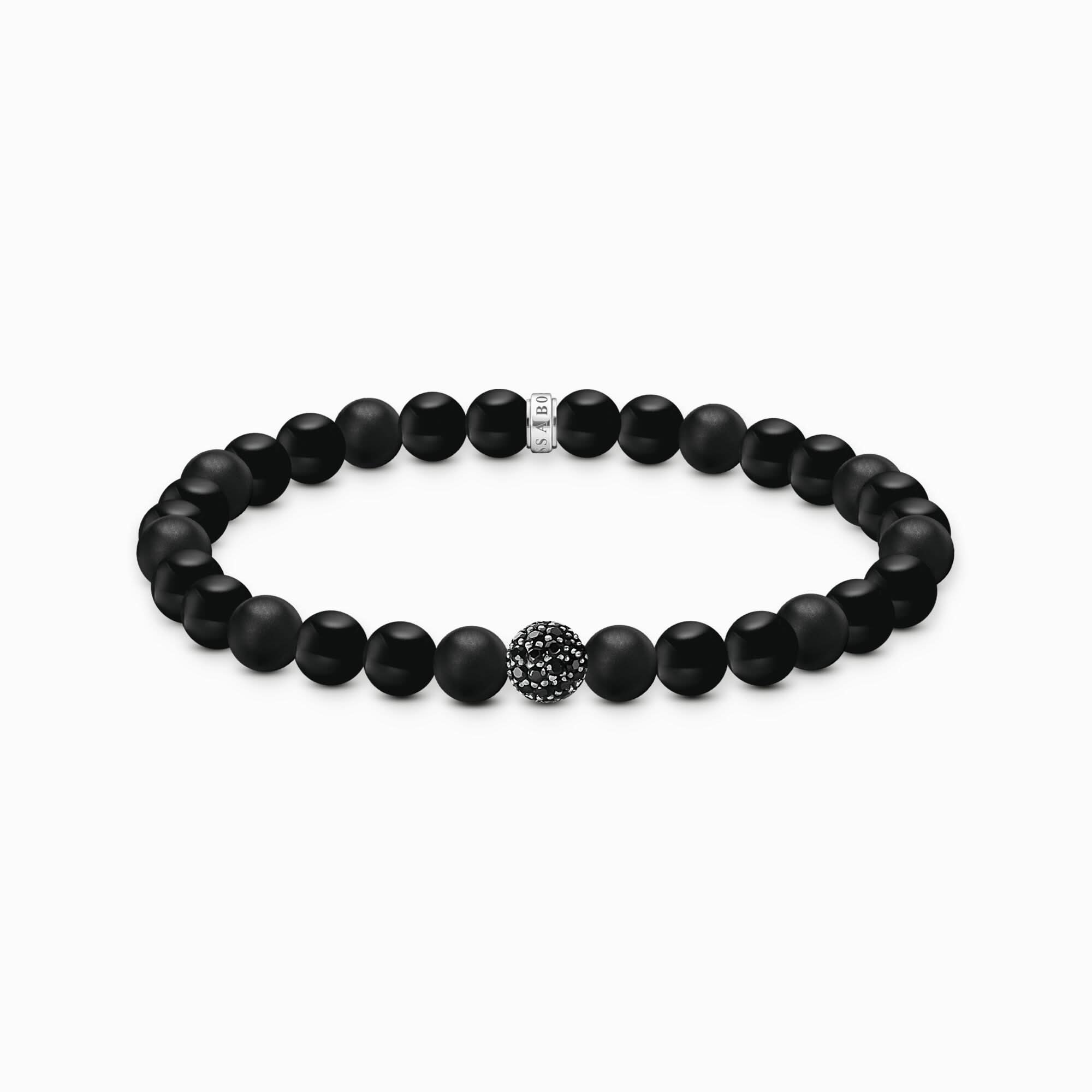 Bracelet de perles en obsidienne noire avec accents en zircone cubique