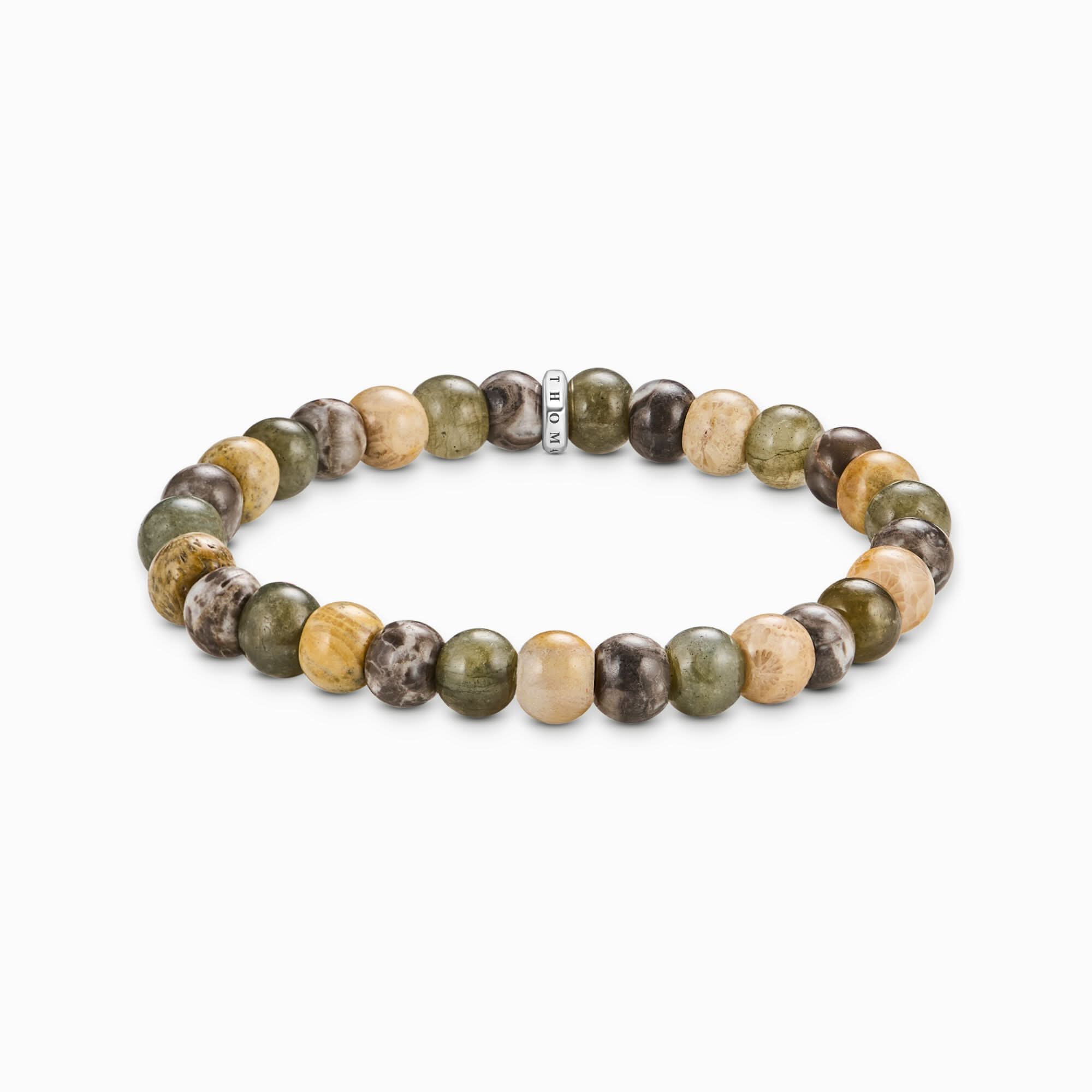 Bracelet en perles de labradorite et jaspe, avec intercalaire en métal, design rond perlé
