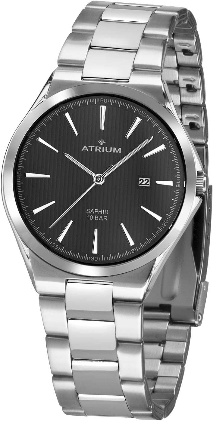 Montre enfant Atrium avec bracelet en métal et cadran noir, aiguilles bien lisibles