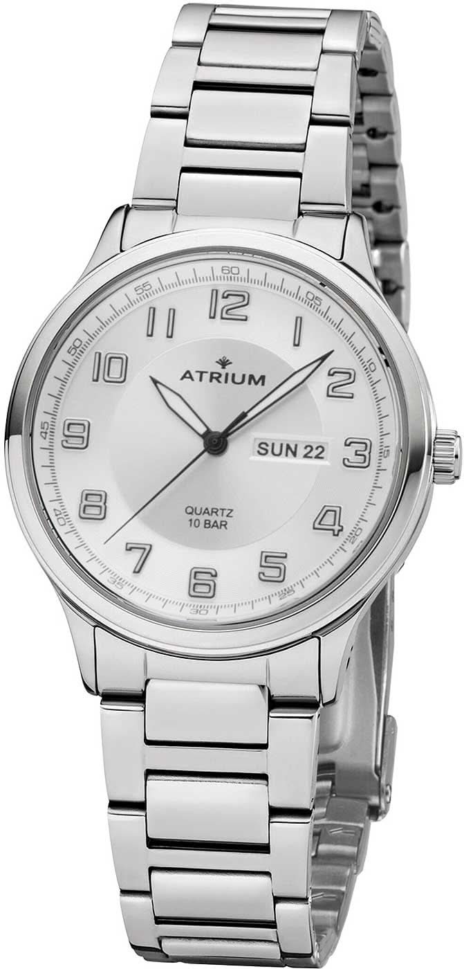 Atrium Herrenuhr mit silbernem Metallarmband und weißem Zifferblatt, Datumsanzeige