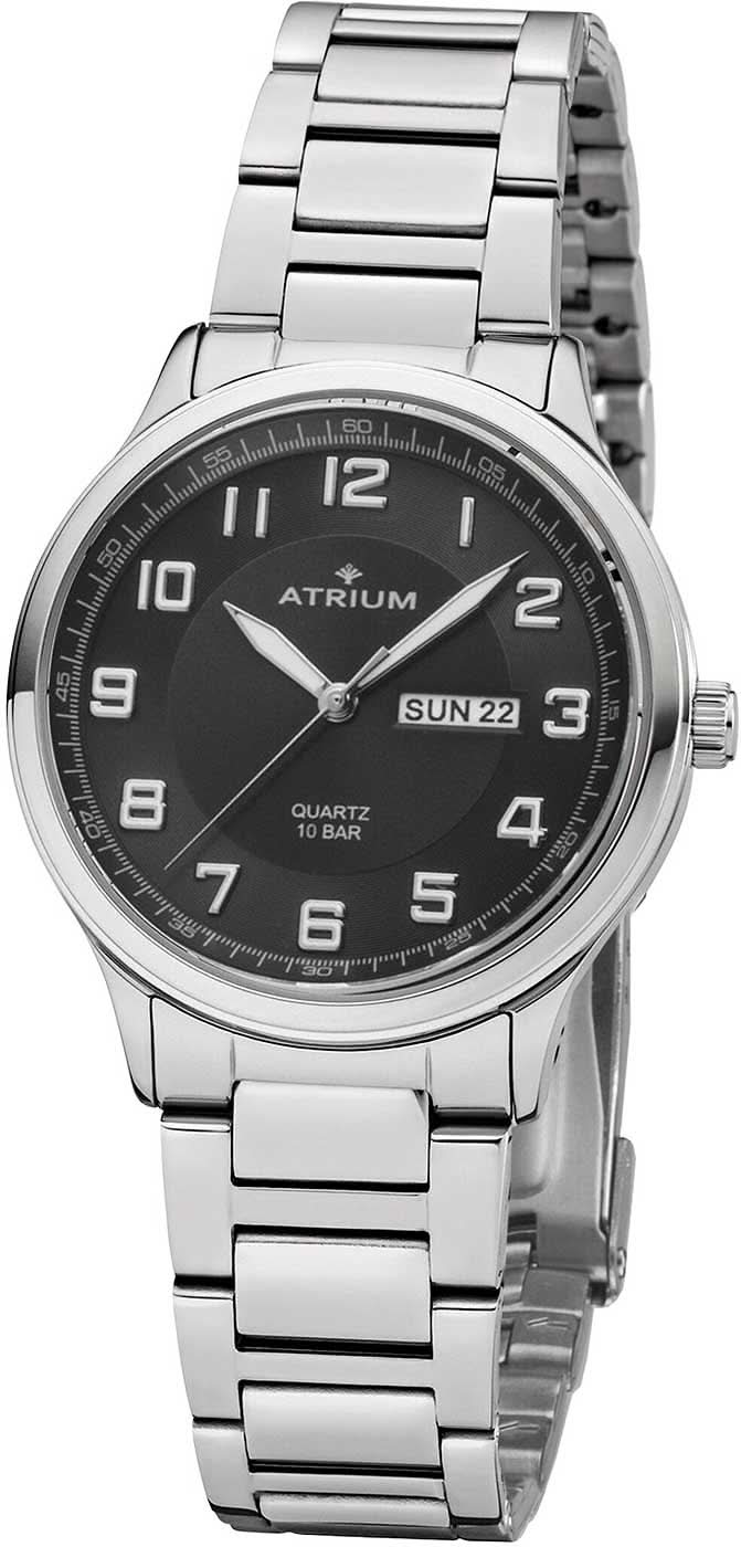 Montre argentée pour homme avec bracelet en acier inoxydable et cadran noir, chiffres romains