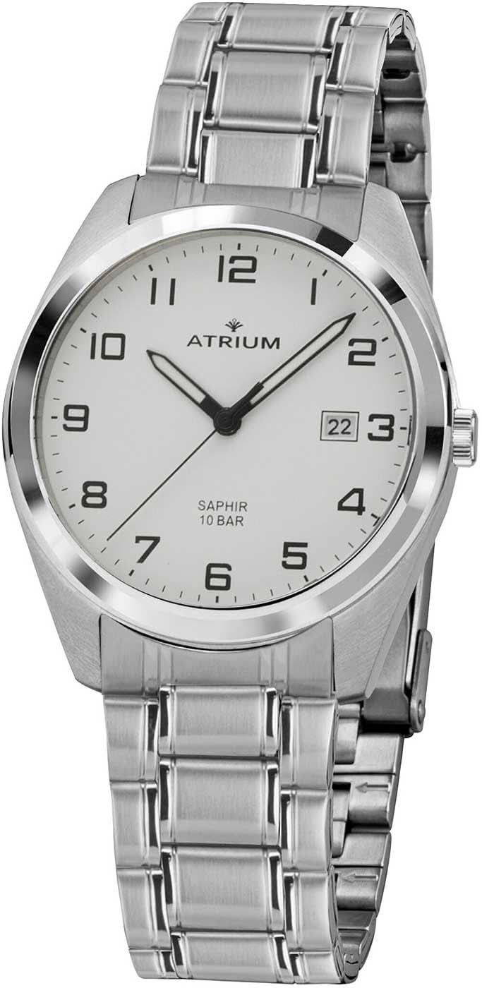 Atrium Herrenuhr: silbernes Metallarmband, rundes Zifferblatt mit Datumsfenster