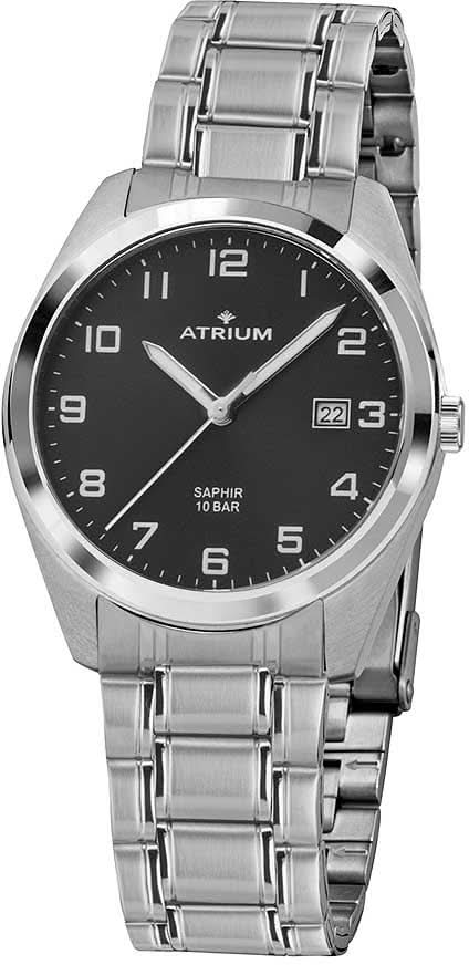 Montre Atrium Classic pour homme avec cadran noir et bracelet en acier inoxydable argenté
