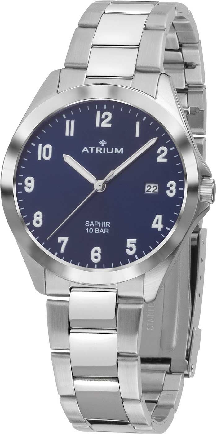 Herrenarmbanduhr mit blauem Zifferblatt, Datumsanzeige und silberfarbenem Edelstahlband