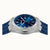 Herrenuhr mit blauem Zifferblatt, silbernem Gehäuse und blauem Armband, Automatik