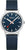 Montre unisexe avec cadran bleu, boîtier rond argenté et bracelet textile bleu foncé.
