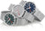 Trois montres unisexes avec bracelet milanais argenté, cadran bleu et gris