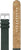 Bracelet de montre : bracelet textile vert foncé avec boucle et passant en liège avec rangée de trous.