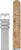 Bracelet avec bracelet textile gris ; vue détaillée avec bracelet en liège marron et boucle ardillon.
