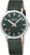 Montre avec bracelet textile vert et cadran vert foncé, boîtier argenté