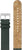 Bracelet avec bracelet textile vert et pièce en liège marron, boucle et œillets visibles