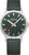 Montre avec bracelet textile vert, cadran vert foncé et boîtier argenté