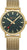 Montre homme avec bracelet en métal doré et cadran vert foncé, seconde rouge
