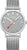 Montre Mondaine pour homme avec bracelet milanais argenté et cadran gris, aiguille des secondes rouge.