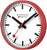 Horloge murale Mondaine avec bord rouge, cadran blanc et aiguilles des heures noires