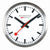 Horloge murale avec cadre argenté, cadran blanc, index noirs et trotteuse rouge