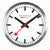Horloge murale Mondaine : cadran blanc, cadre noir, trotteuse rouge