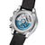 Herrenuhr-Rückseite mit sichtbarem Automatikwerk und blauem Rotor im Gehäuse