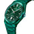 Grüne Festina Herrenuhr, seitliche Ansicht, grünes Metallarmband mit Gitterzifferblatt