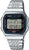 Montre podomètre avec bracelet en métal argenté et écran numérique bleu