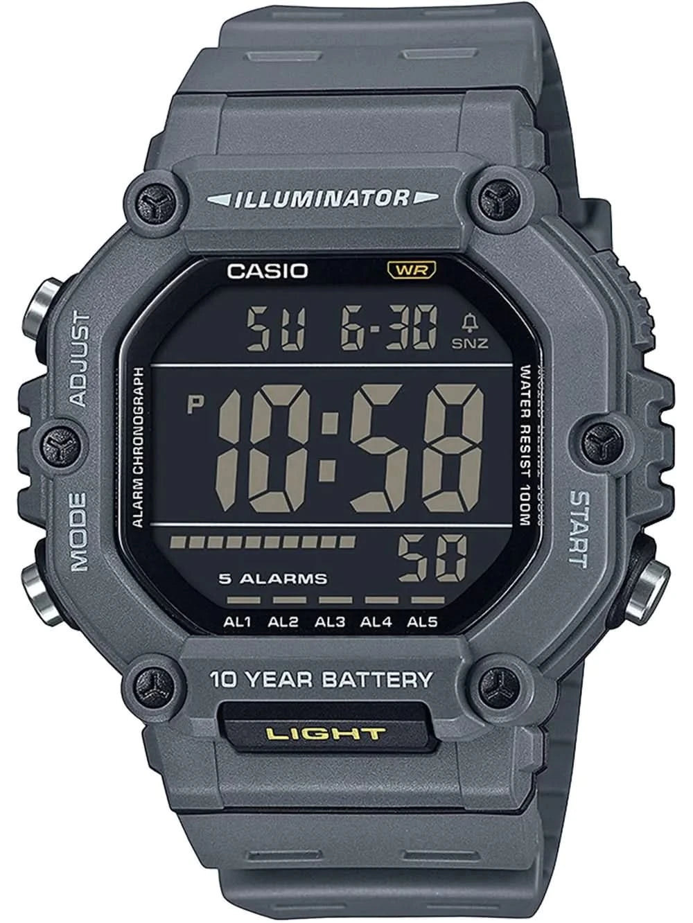 Montre Casio pour homme avec affichage numérique, boîtier gris foncé et bracelet en silicone.