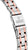 Montre pour femme, vue de côté, avec incrustations or rose sur le bracelet en acier inoxydable et logo sur le boîtier