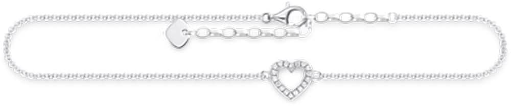 Chaîne de cheville avec cœur et pierres - Argent sterling 925