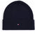 Dunkelblaue Tommy Hilfiger Beanie, gerippter Saum und kleines Flaggen-Logo