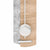 Pendule murale avec boîtier rond en bois, fond gris et balancier blanc