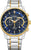Montre bracelet bicolore pour homme avec chronographe, cadran bleu et bracelet en métal