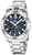 Bracelet de montre pour homme en acier inoxydable argenté avec cadran bleu