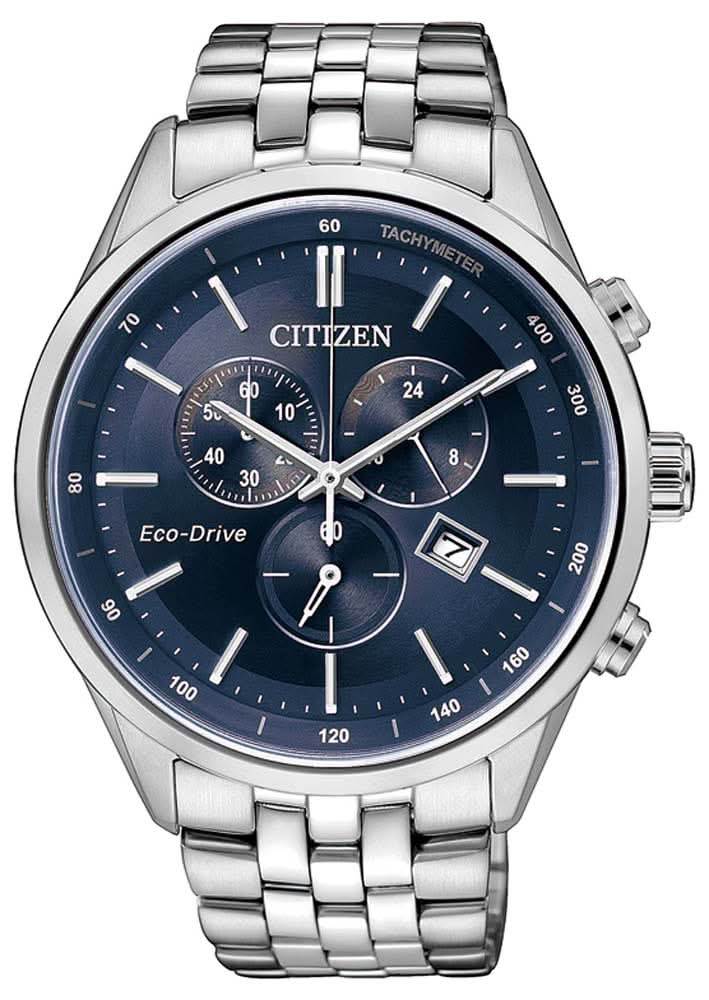 Montre homme avec cadran bleu, design chronographe et bracelet en acier inoxydable