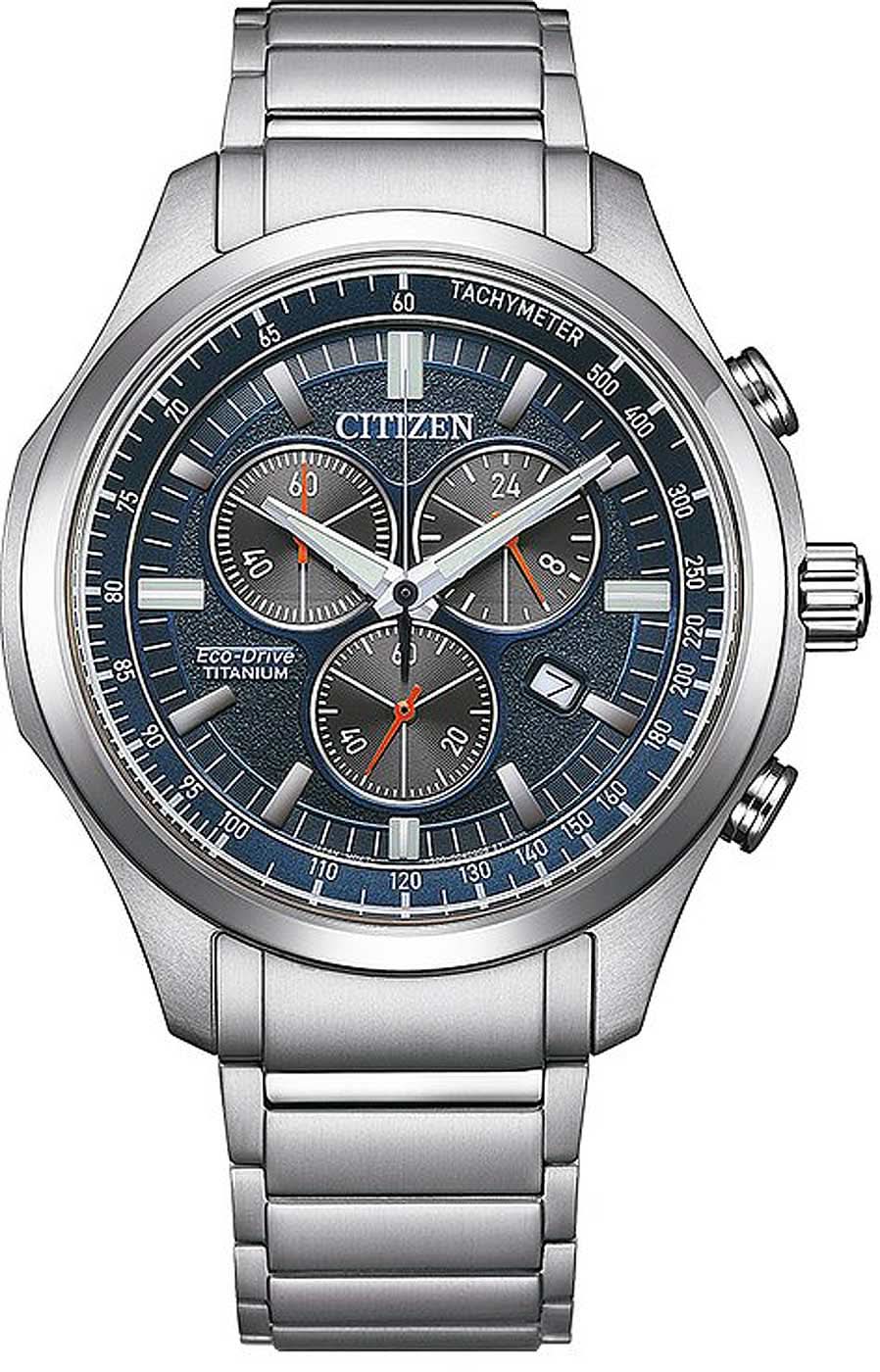 Bracelet de montre pour homme en métal avec cadran bleu, sous-cadrans chronographes