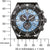Montre homme avec cadran bleu et lunette noire, affichage chronographe