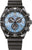 Montre homme avec bracelet noir et cadran bleu, aspect chronographe