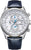 Bracelet de montre pour homme en cuir bleu, boîtier argenté et cadran analogique blanc