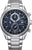 Montre pour homme : bracelet en métal argenté, cadran bleu avec sous-cadrans chrono