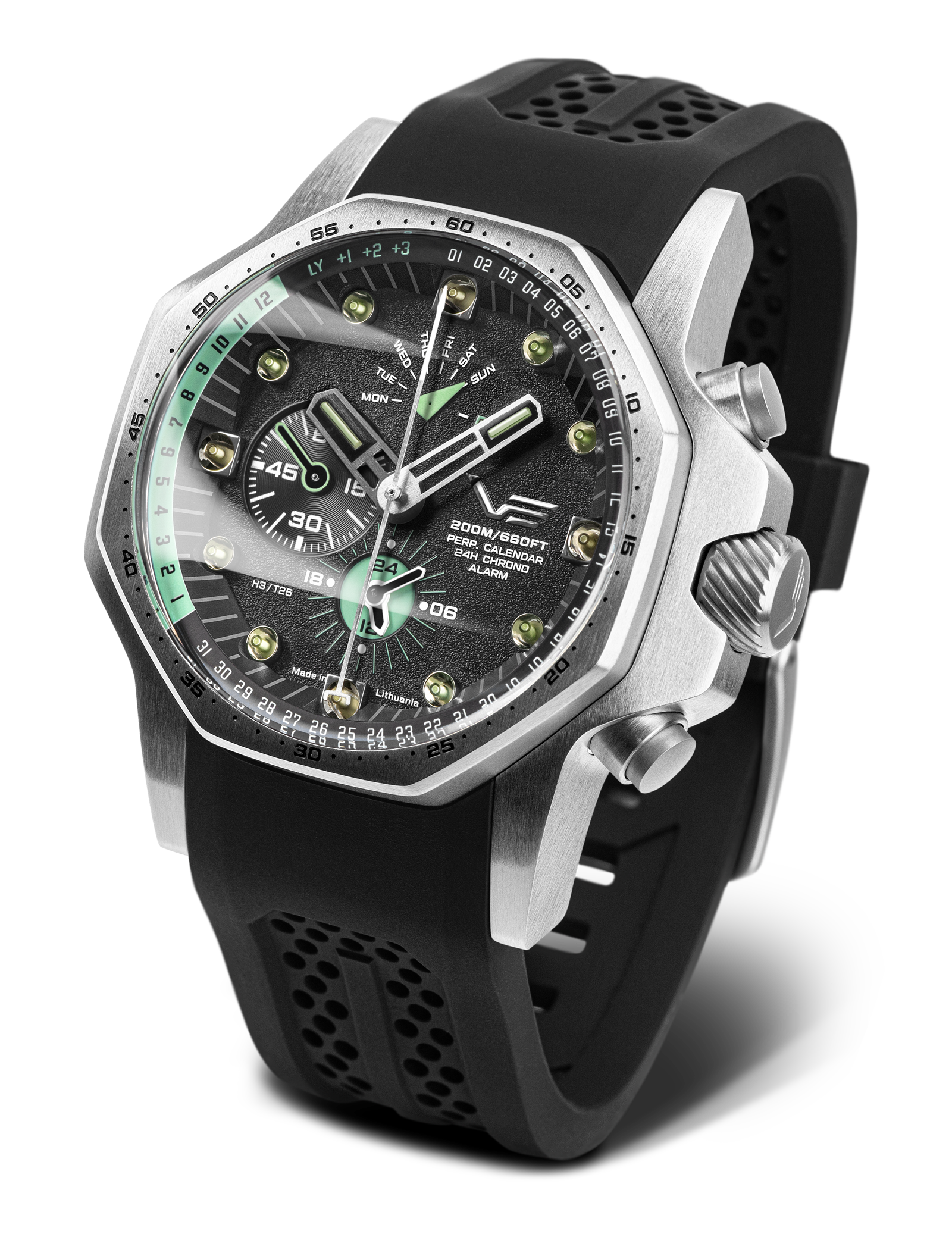 Vostok Europe herrklocka: svart armband i plast, svart urtavla