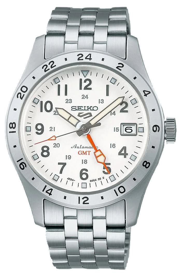 Bracelet de montre pour homme avec cadran argenté, aiguille GMT, guichet de date à 6 heures, bracelet en acier inoxydable