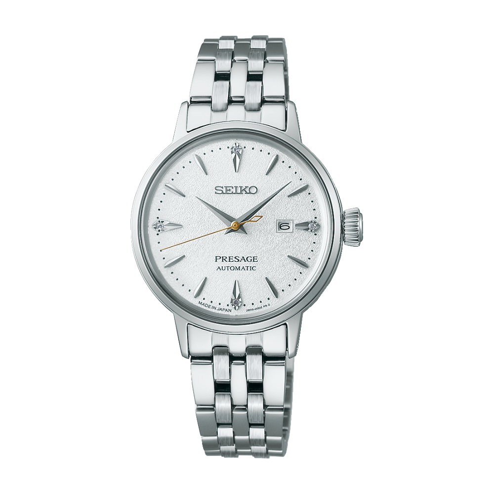 Seiko Presage Montre femme avec bracelet milanais argenté et cadran blanc