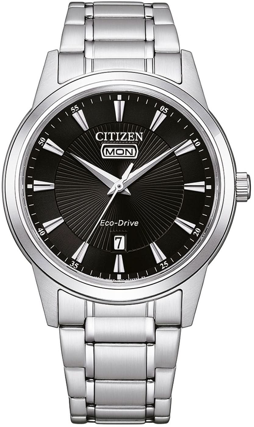 Montre Citizen Eco-Drive pour homme avec cadran noir et bracelet en acier inoxydable